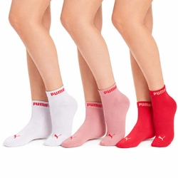 Puma skarpetki damskie 3-PAK za kostkę bawełna róż/czerwony/biały
