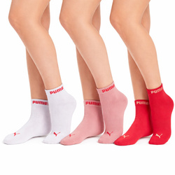Puma skarpetki damskie 3-PAK za kostkę bawełna róż/czerwony/biały